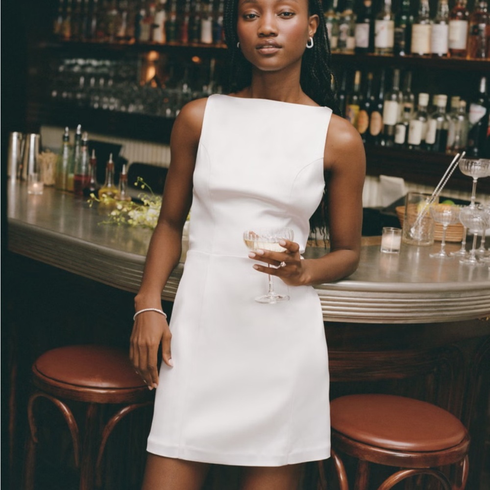 Abercrombie & Fitch White Satin Slash Neck Mini Dress